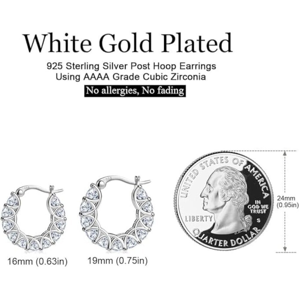 Women's 14K Gold Plated 925 Sterling Silver Cubic Zirconia Hoop Dainty Earrings - Picture 6 of 6
